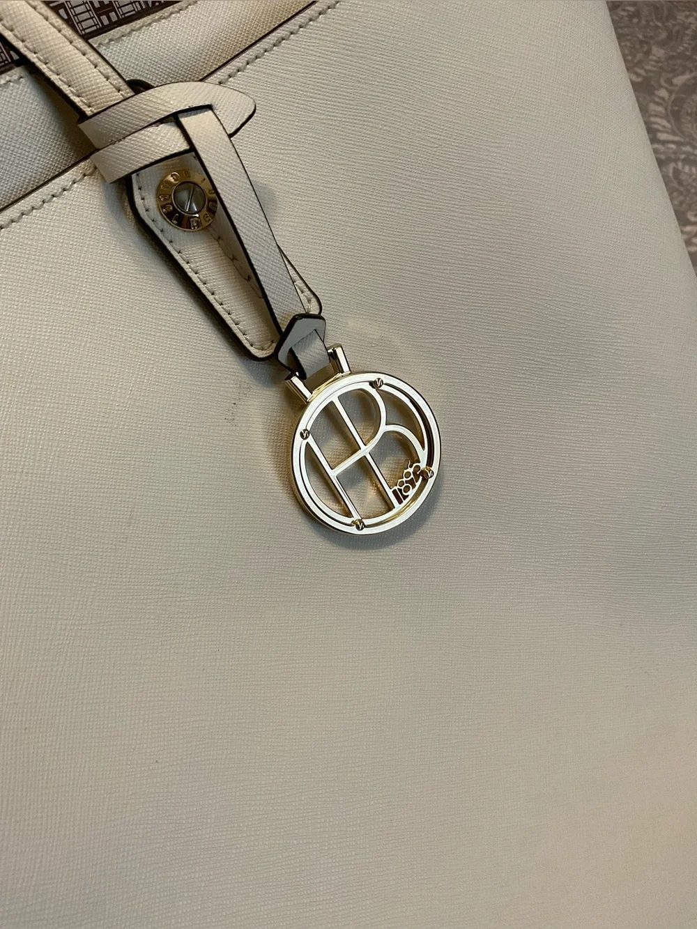Cream Henri Bendel Zippered Tote with Gold-tone Hardware